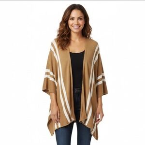 NEW Forever 21 Poncho Sweater Cardigan Women One Size Tan White Stripe Wrap Work